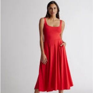 Quince Women’s Red Tencel Jersey Fit & Flare Dress sz L NWT Sleeveless Midi